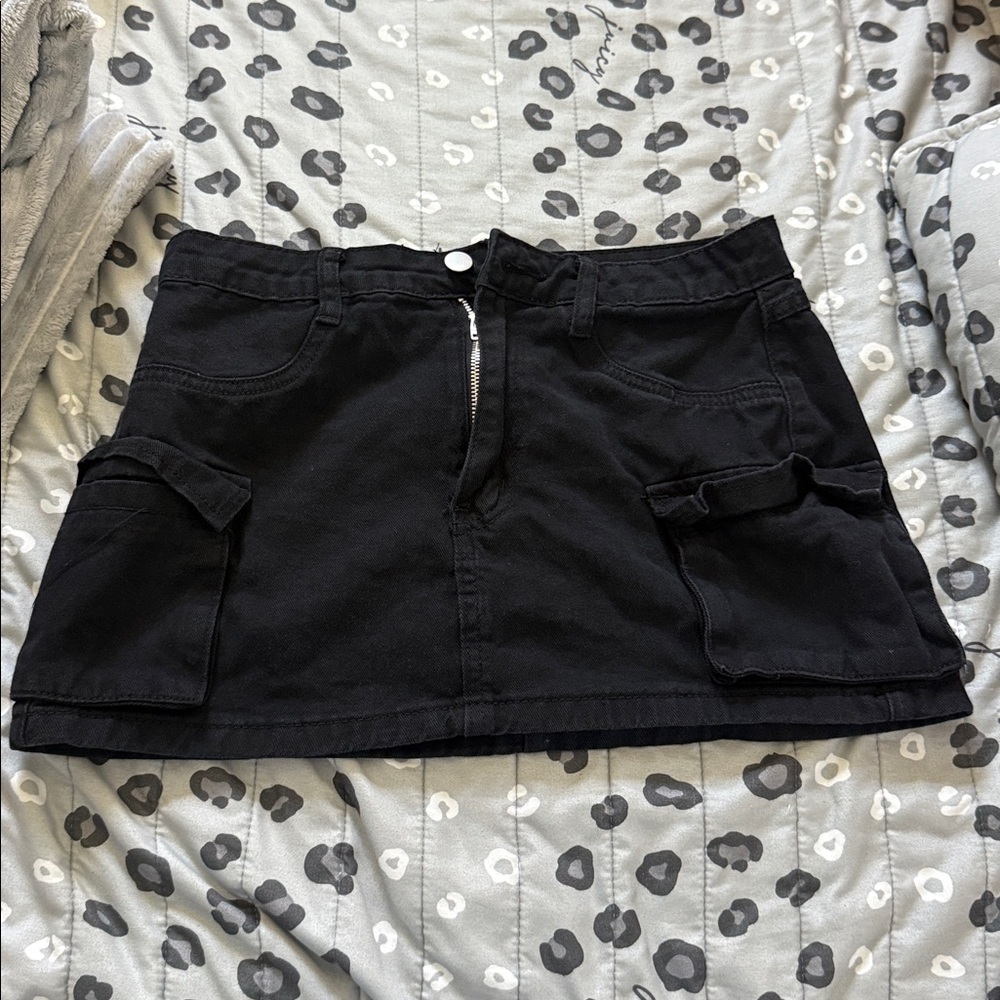 Black Denim Mini Skirt with Pockets